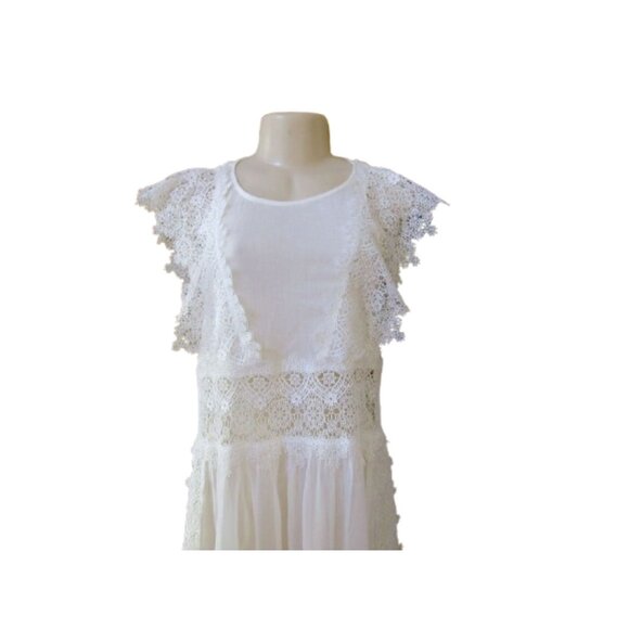 Sundance White Lace Midi Dress With Flutter Sleeves & Sheer Details Size - Picture 2 of 8